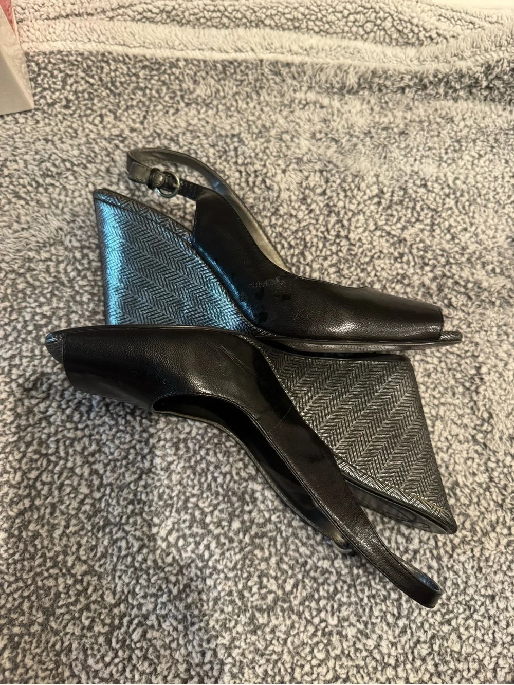 Anne Klein Black Peep-Toe Slingback Wedges